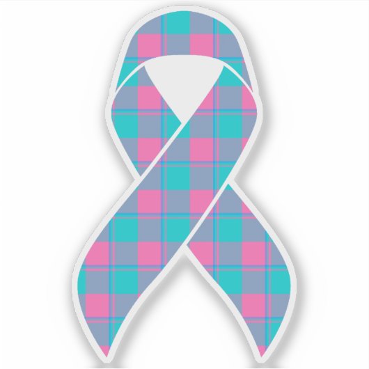 Thyroid Cancer Awareness Plaid Teal Ribbon シール (正面)