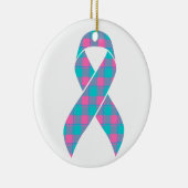 Thyroid Cancer Awareness Plaid Teal Ribbon セラミックオーナメント (右)
