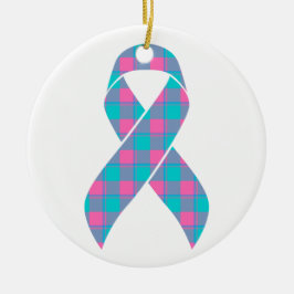 Thyroid Cancer Awareness Plaid Teal Ribbon セラミックオーナメント