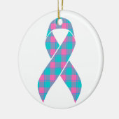 Thyroid Cancer Awareness Plaid Teal Ribbon セラミックオーナメント (左)