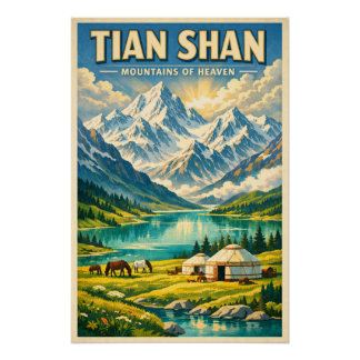 Tian Shan Mountains, China, in a classic retro ポスター