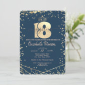 Tiara，ダイアモンズネイビーブルー金ゴールド18thバースデーパーティー 招待状 (スタンド正面)