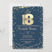 Tiara，ダイアモンズネイビーブルー金ゴールド18thバースデーパーティー 招待状 (正面)