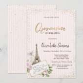 Tiara,Confetti,Eiffel Tower Roses Striped 招待状 (正面/裏面)