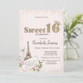 Tiara,Confetti,Eiffel Tower Roses Striped Sweet 16 招待状 (スタンド正面)