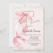 Tiara,Confetti,Pink Bow Striped Bridal Shower 招待状 (正面)