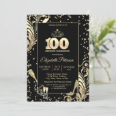 Tiara Glitter Heels Diamonds Swirls 100th Birthday 招待状 (スタンド正面)