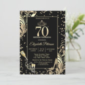 Tiara Glitter Heels Diamonds Swirls 70th Birthday 招待状 (スタンド正面)