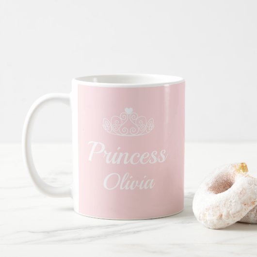 Tiara Personalizableのピンクプリンセス名 コーヒーマグカップ (ドーナツ)