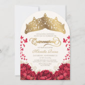 Tiara Princess Red Gold Elegant Quinceanera 招待状 (正面)