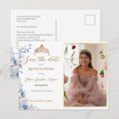 Tiara Quinceaeneraエレガント写真Save the date 案内ポストカード (正面/裏面)