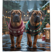 Tibetan Mastiff Dogs Christmas Snow Holiday シャワーカーテン (正面)