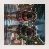 Tibetan Mastiff Dogs Christmas Snow Holiday ジグソーパズル (横)