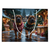 Tibetan Mastiff Dogs Christmas Snow Holiday ラージペーパーバッグ (裏面)