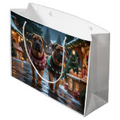 Tibetan Mastiff Dogs Christmas Snow Holiday ラージペーパーバッグ (裏面アングル)