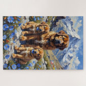 Tibetan Mastiff Himalayan Poppy Art ジグソーパズル (横)