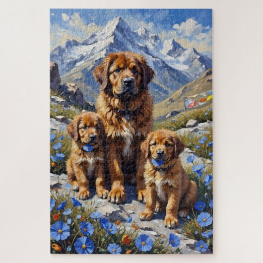 Tibetan Mastiff Himalayan Poppy Art ジグソーパズル (縦)