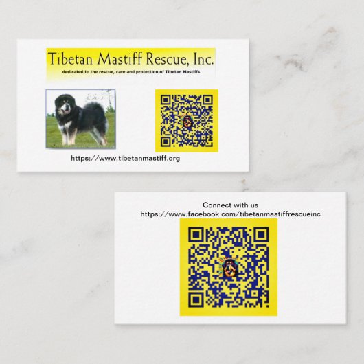 Tibetan Mastiff Rescue, Inc. Information Business 名刺 (正面/裏面)
