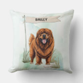 Tibetan Mastiff Watercolor Personalized Dog クッション (正面)