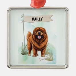 Tibetan Mastiff Watercolor Personalized Dog メタルオーナメント