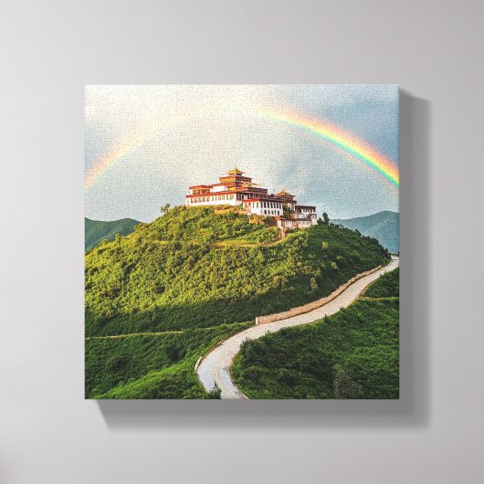 Tibetan Monastery Bathed in Rainbow Light キャンバスプリント (正面)
