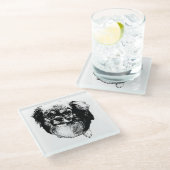 Tibetan Spaniel Coaster – Monochrome Dog Art ガラスコースター (アングル)