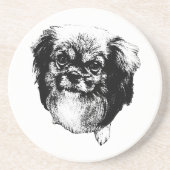 Tibetan Spaniel Coaster – Monochrome Dog Art コースター (正面)