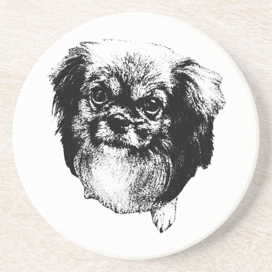 Tibetan Spaniel Coaster – Monochrome Dog Art コースター (正面)
