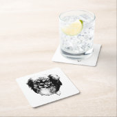 Tibetan Spaniel Coaster – Monochrome Dog Art スクエアペーパーコースター (インサイチュ)