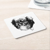 Tibetan Spaniel Coaster – Monochrome Dog Art スクエアペーパーコースター (アングル)