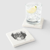 Tibetan Spaniel Coaster – Monochrome Dog Art ストーンコースター (横)