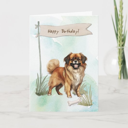 Tibetan Spaniel Dog Breed Under Birthday Sign カード (正面)
