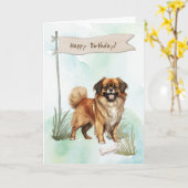 Tibetan Spaniel Dog Breed Under Birthday Sign カード (黄色い花)
