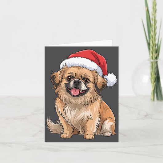 Tibetan Spaniel Dog Christmas Santa Hat Pet Dog Lo カード (正面)