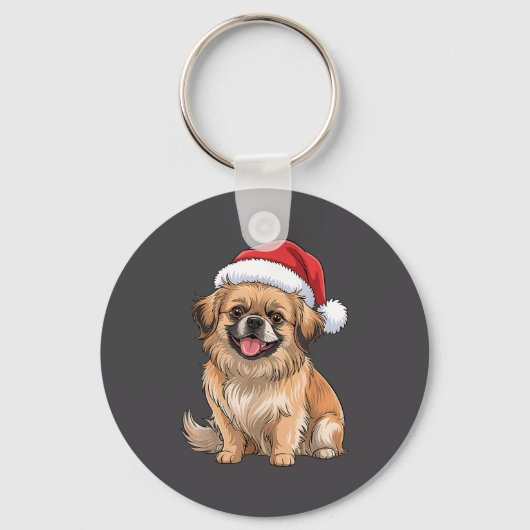 Tibetan Spaniel Dog Christmas Santa Hat Pet Dog Lo キーホルダー (正面)