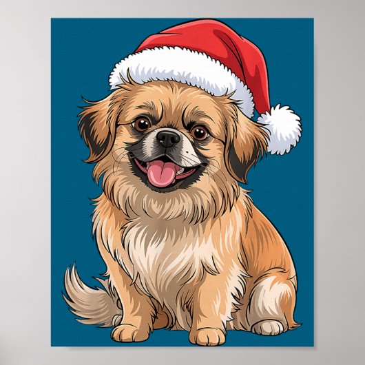 Tibetan Spaniel Dog Christmas Santa Hat Pet Dog Lo ポスター (正面)