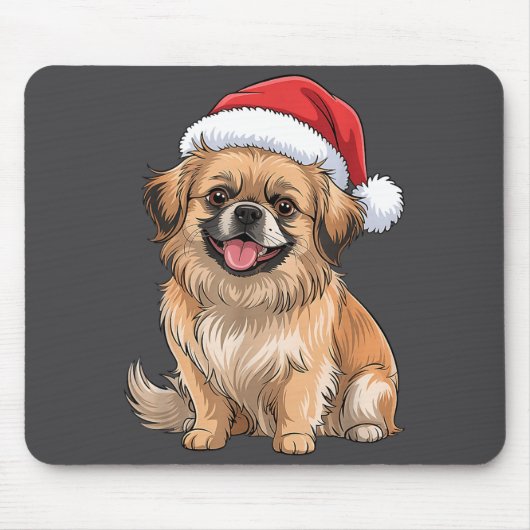 Tibetan Spaniel Dog Christmas Santa Hat Pet Dog Lo マウスパッド (正面)
