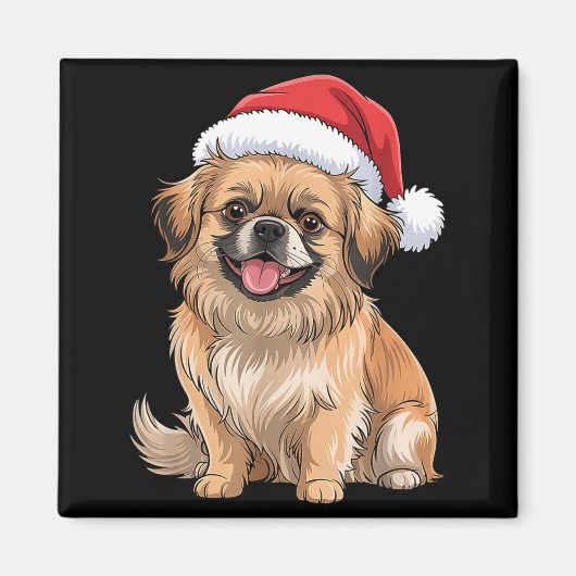 Tibetan Spaniel Dog Christmas Santa Hat Pet Dog Lo マグネット (正面)