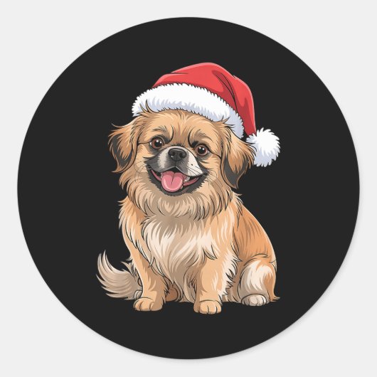 Tibetan Spaniel Dog Christmas Santa Hat Pet Dog Lo ラウンドシール (正面)