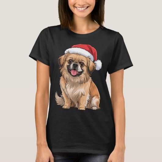 Tibetan Spaniel Dog Christmas Santa Hat Pet Dog Lo Tシャツ (正面)