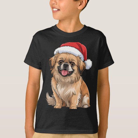 Tibetan Spaniel Dog Christmas Santa Hat Pet Dog Lo Tシャツ (正面)