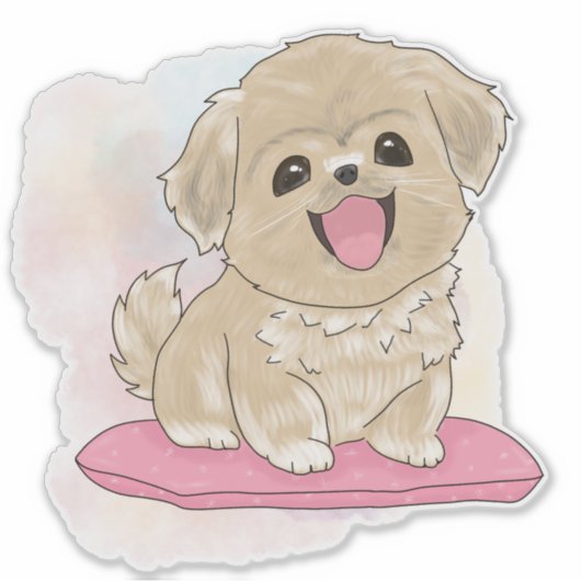 Tibetan Spaniel dog watercolor  シール (正面)