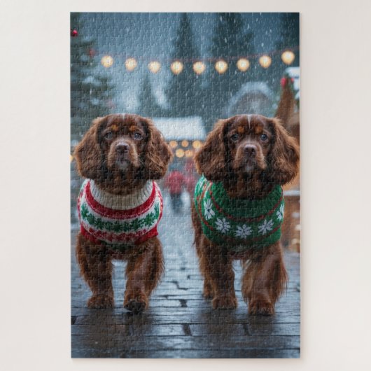 Tibetan Spaniel Dogs Christmas Snow Holiday ジグソーパズル (縦)