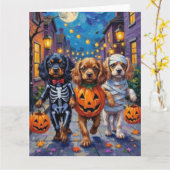 Tibetan Spaniel Dogs In Halloween Costumes カード (黄色い花)
