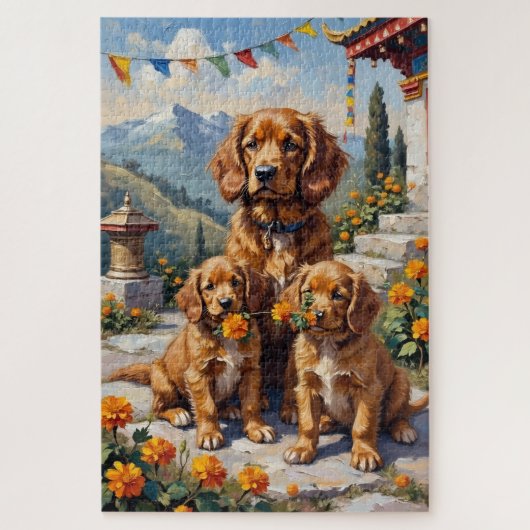 Tibetan Spaniel Monastery Garden Art ジグソーパズル (縦)