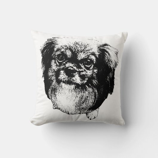Tibetan Spaniel Pillow – Elegant Ink Dog Art クッション (正面)