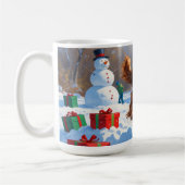 Tibetan Spaniel Running in Snow with Christmas Hat コーヒーマグカップ (左)