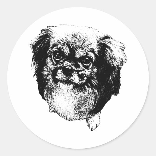 Tibetan Spaniel Sticker – Calm Ink Portrait ラウンドシール (正面)