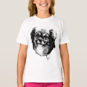 Tibetan Spaniel Tee – Calm Ink Dog Face Tシャツ (正面)