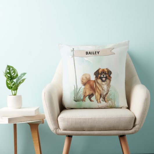 Tibetan Spaniel Watercolor Personalized Dog クッション (椅子)